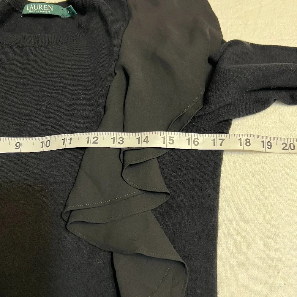 Lauren Ralph Lauren Women's Black Cardigan Dress Long Sleeve Ruffle Size M - Picture 6 of 9